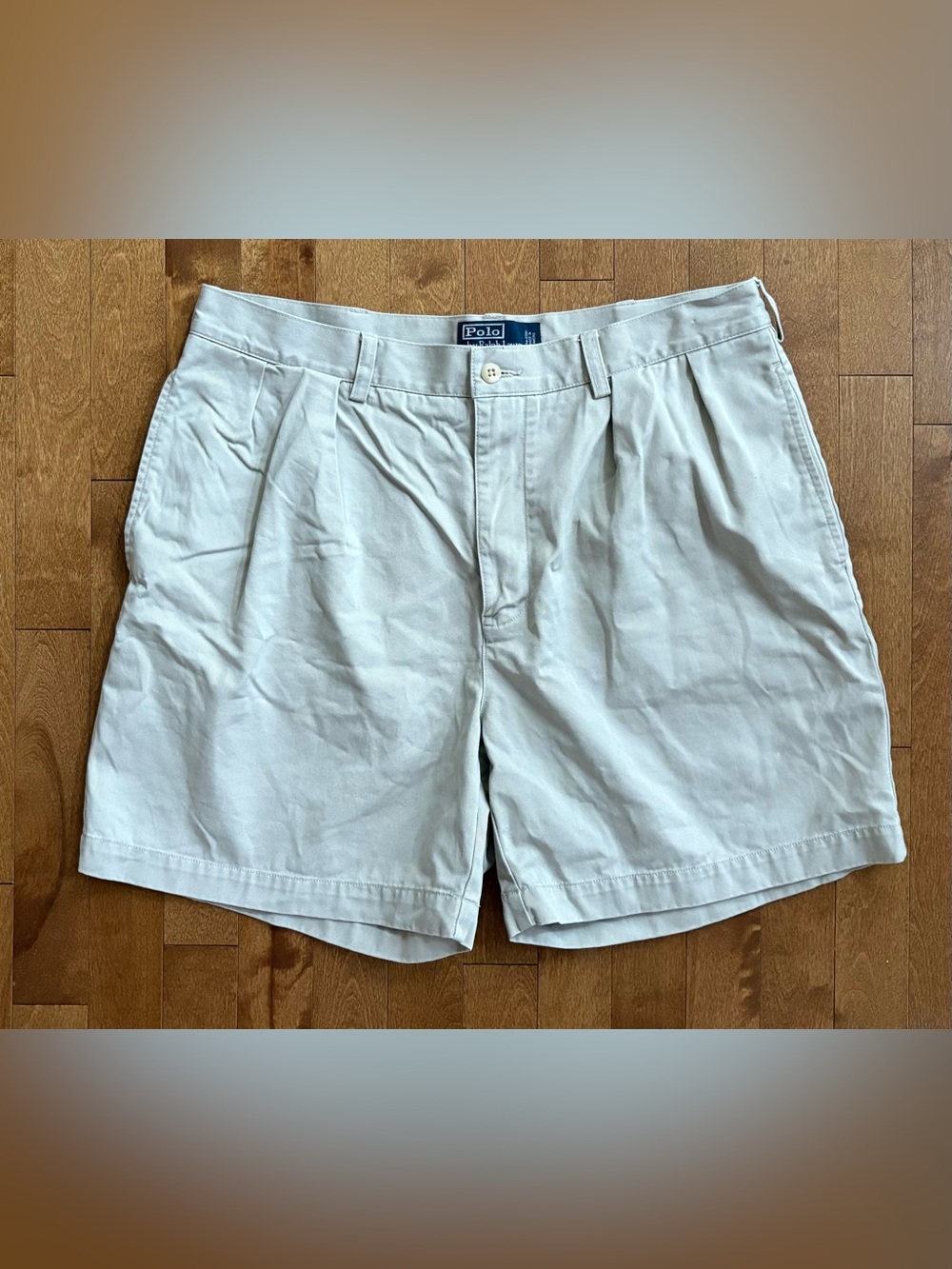 Vintage Polo Ralph Lauren Andrew Short Mens 34 Beige Chino Pleated Front Shorts
